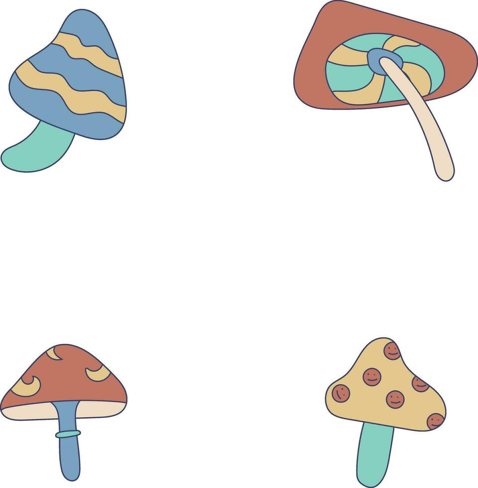trippy paddestoel retro. psychedelisch champignons en bloemen. wijnoogst stijl afdrukken vector