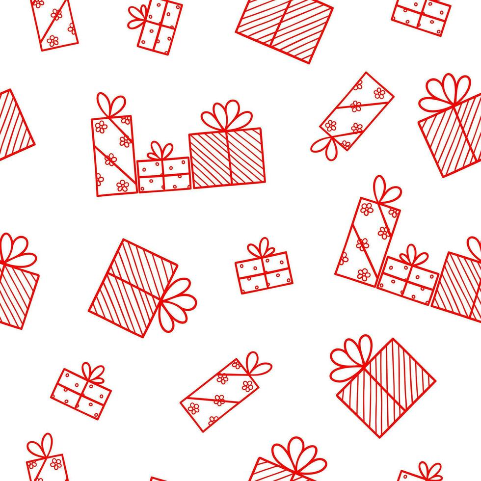 Kerstmis geschenk dozen, linten, bogen naadloos patroon rood en wit vector illustratie, traditioneel winter vakantie ornament voor decor