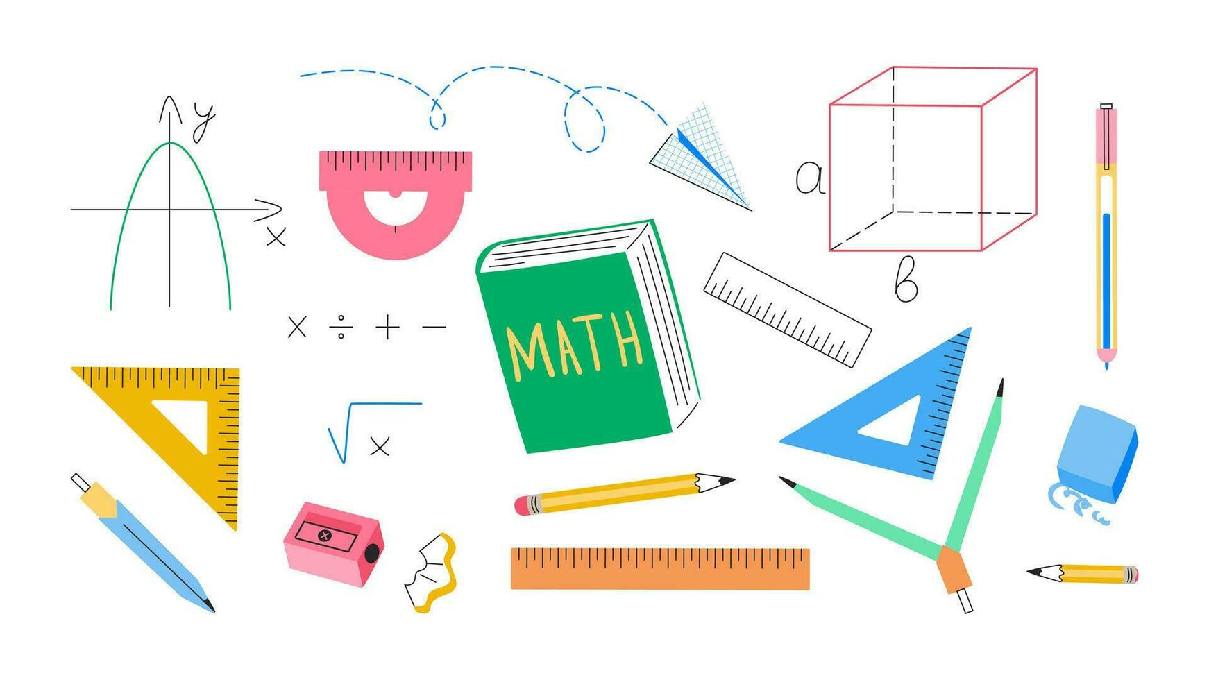 school- benodigdheden voor wiskunde reeks vector illustratie