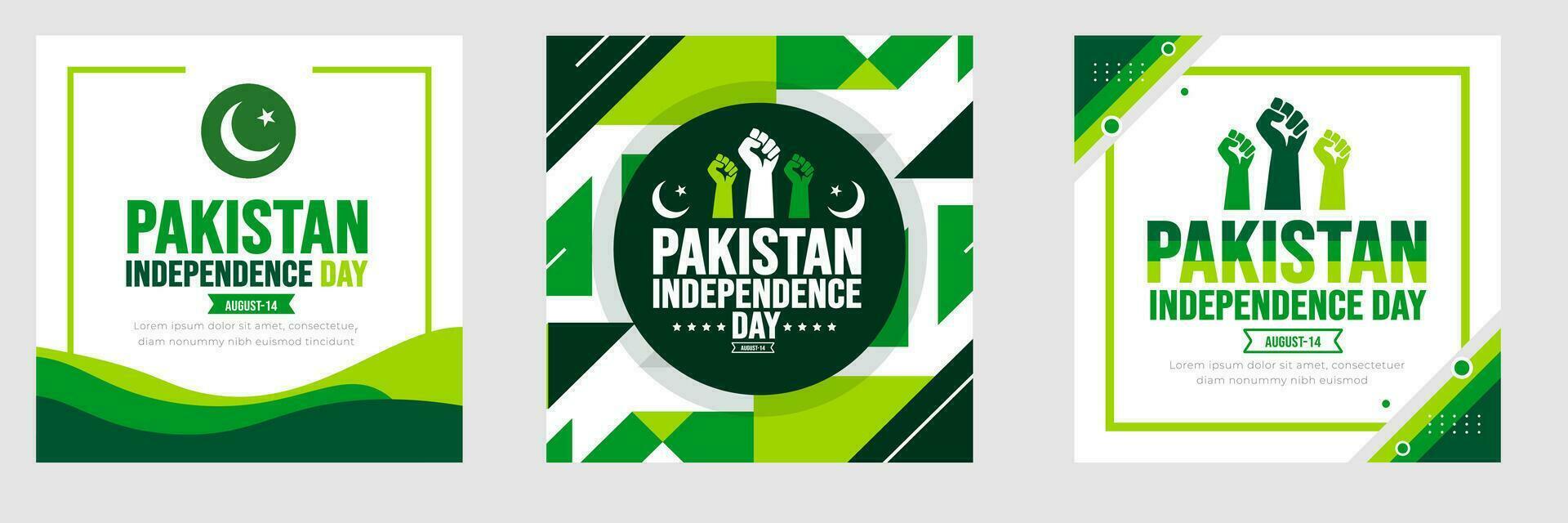 14 augustus Pakistan onafhankelijkheid dag sociaal media post banier of sticker ontwerp sjabloon set. achtergrond, banier, aanplakbiljet, kaart, en poster ontwerp sjabloon. jij bent e azadi vector