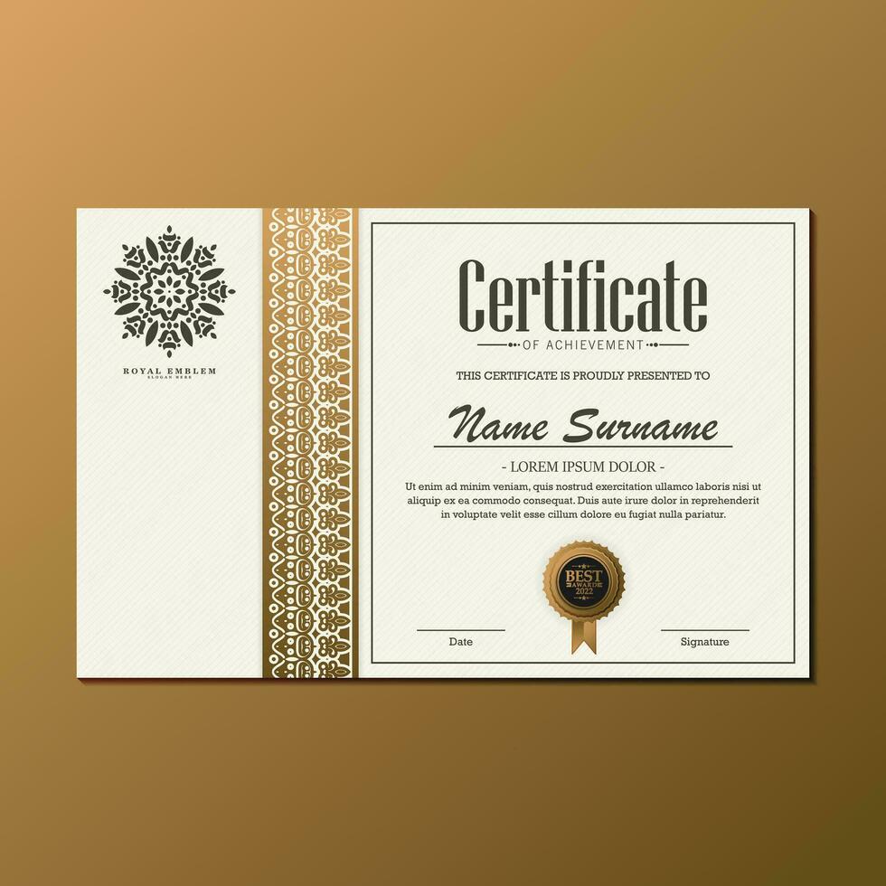 certificaat van prestatie sjabloon met vintage gouden rand - vector