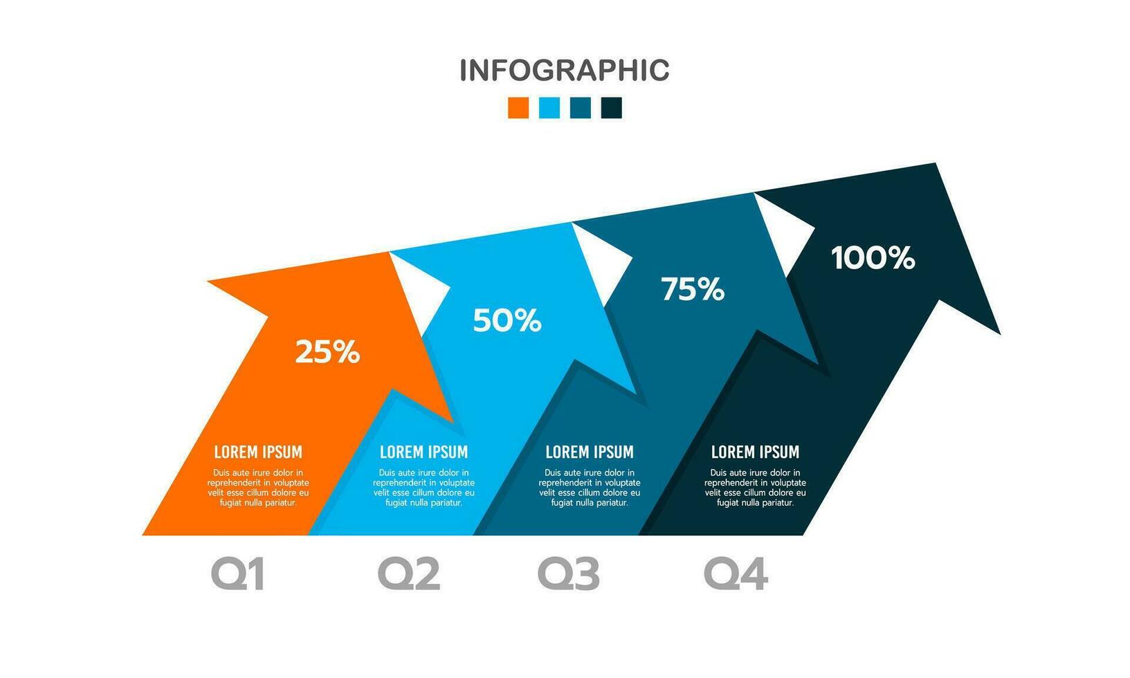 4-kwartaal groei met pijlen sjabloon. bedrijf presentatie. vector illustrator.