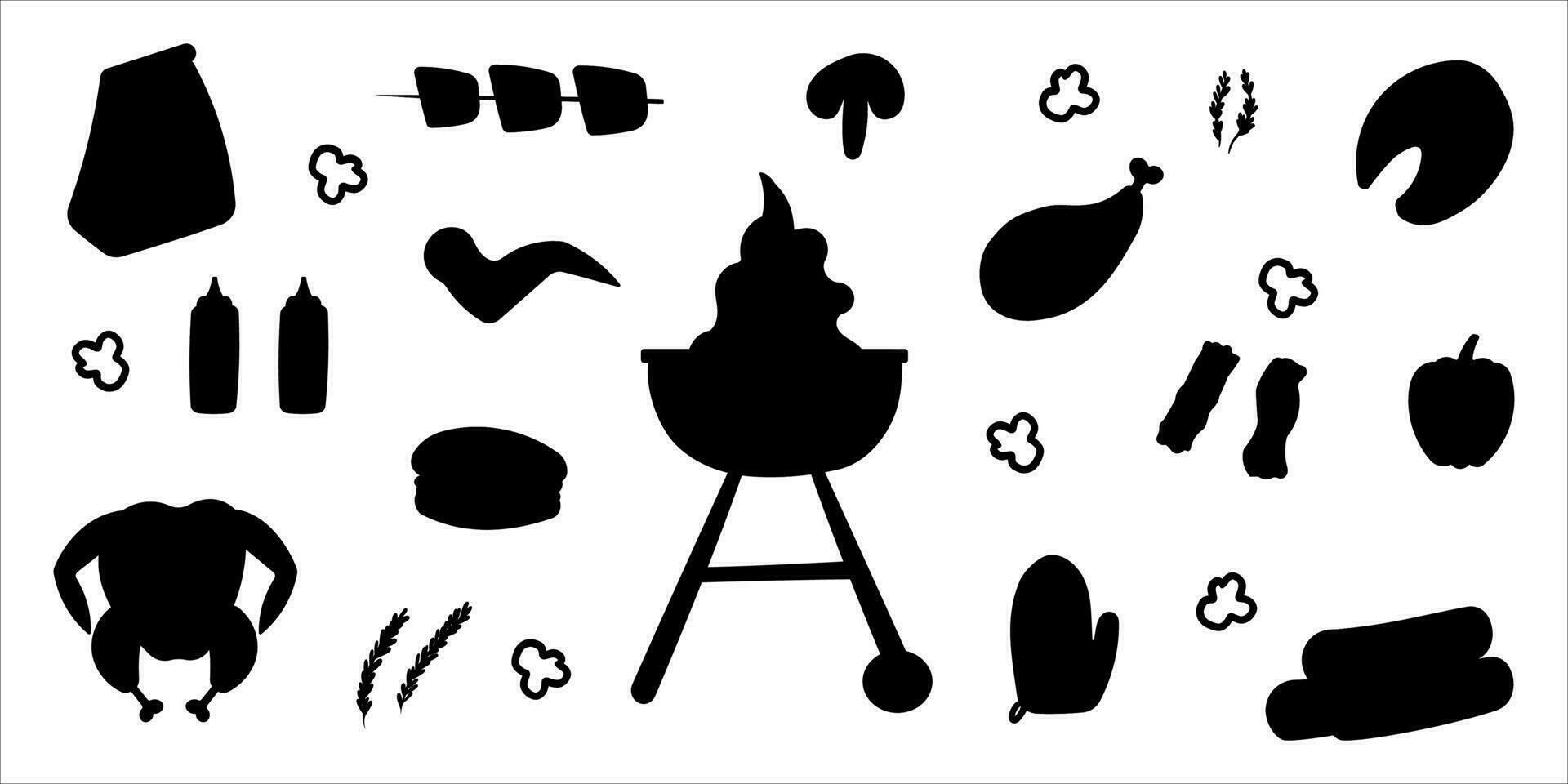 bbq rooster partij zwart wit elementen reeks vector