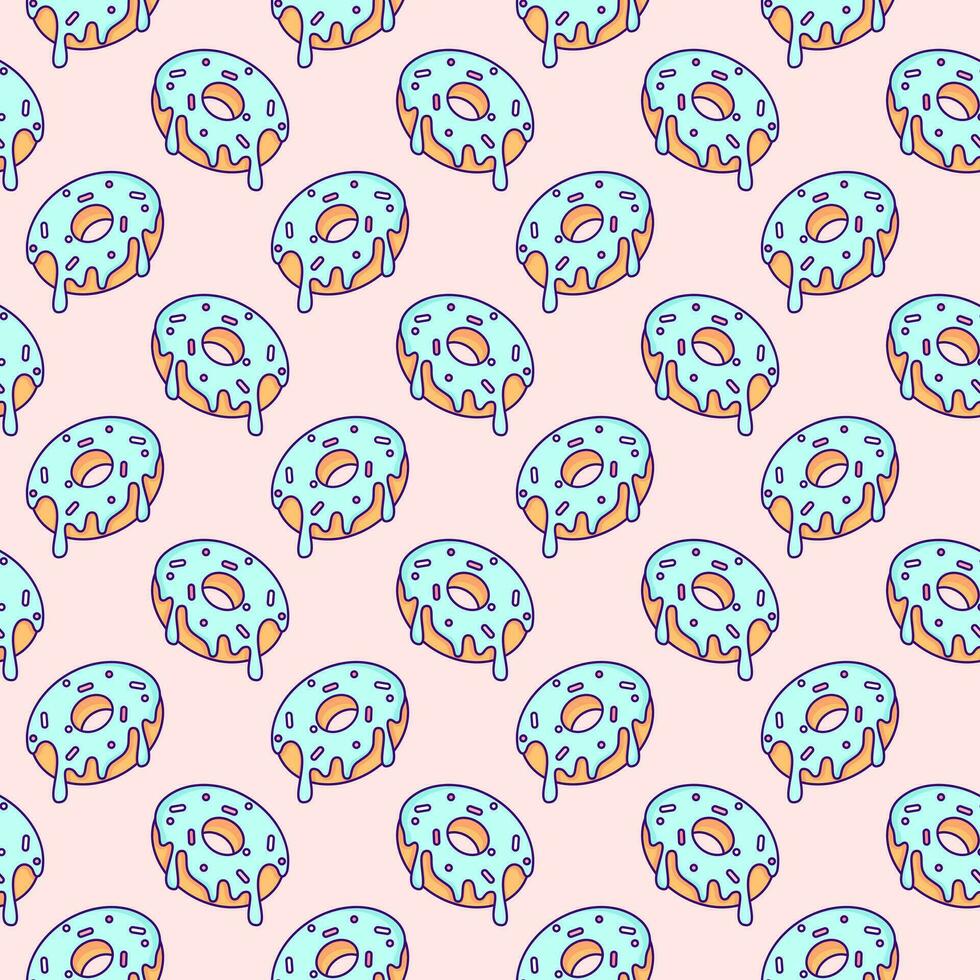 schattig kawaii donut patroon. vector naadloos ontwerp. aanbiddelijk vector naadloos patroon met kawaii stijl donuts in verrukkelijk roze en blauw kleuren, ideaal voor omhulsel papier ontwerp.