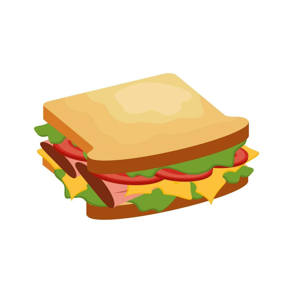 Sandwich. tussendoortje snel voedsel. gehaktbal sub, inpakken en traditioneel ham en kaas Aan geroosterd brood. vector klem kunst illustratie.