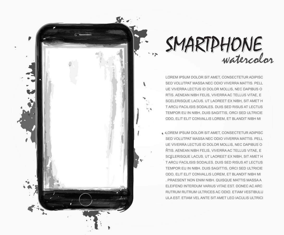 realistische aquarel van smartphone met splash kleur. artistieke technologische vector. u kunt gebruiken voor technologiedecoratieconcept, logo, kaart, banner, reclameposter enz. vector