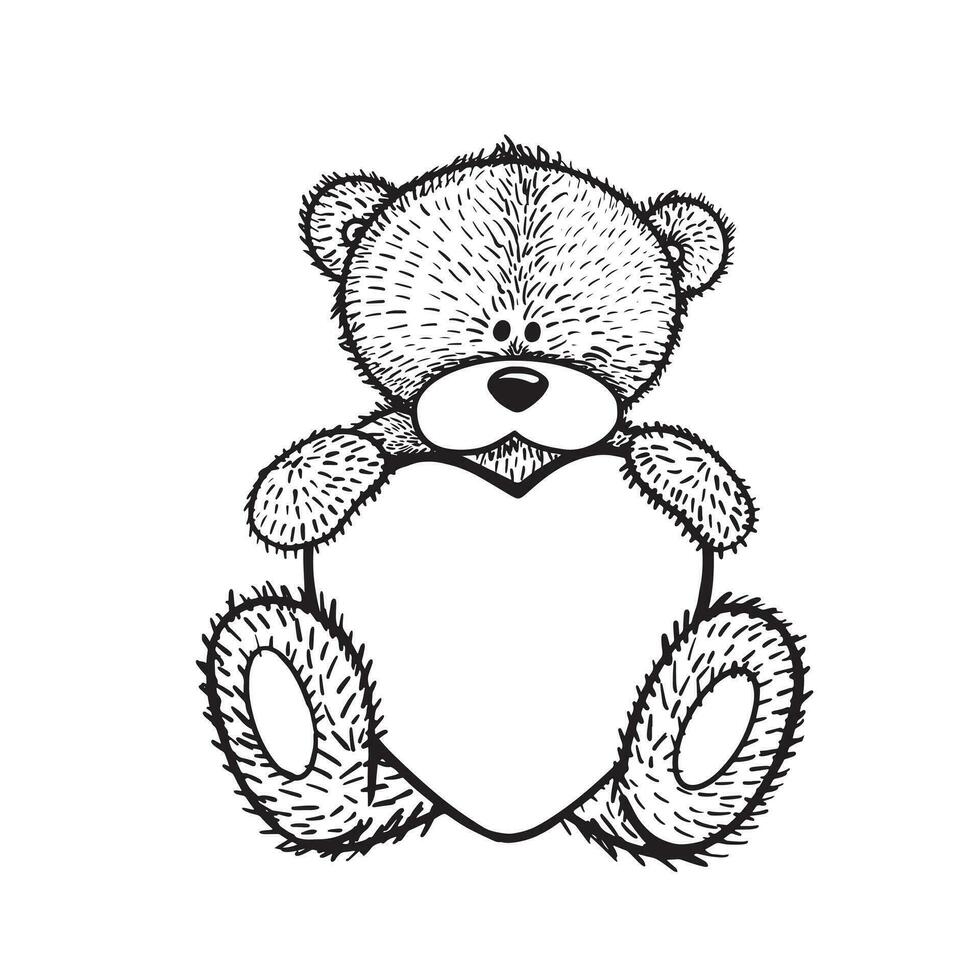 teddy beer Holding een hart in haar poten. hand- getrokken schetsen van een kinderen speelgoed.vector illustratie. vector