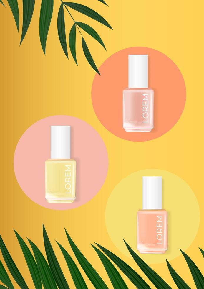 nagellak zomer palm achtergrond. cosmetisch productsjabloon voor reclame, tijdschrift, productmonster vector