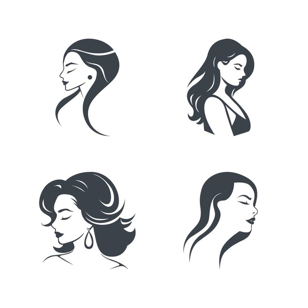 elegant vrouwen kapsels silhouet, schoonheid salon logo Sjablonen. icoon reeks vector illustratie