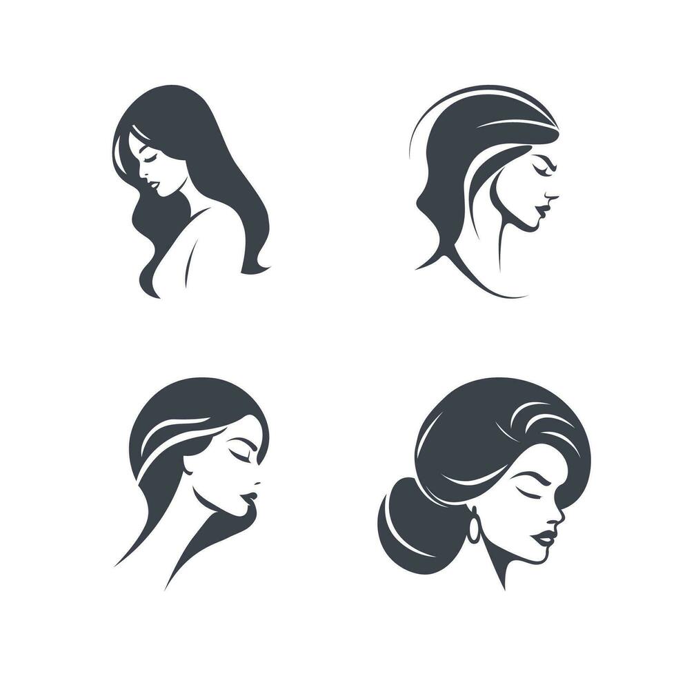 elegant vrouwen kapsels silhouet, schoonheid salon logo Sjablonen. icoon reeks vector illustratie