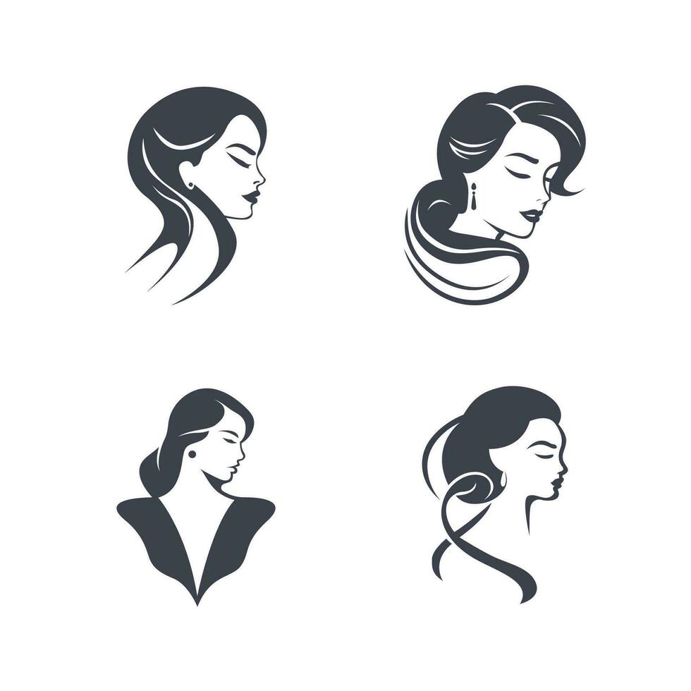 elegant vrouwen kapsels silhouet, schoonheid salon logo Sjablonen. icoon reeks vector illustratie