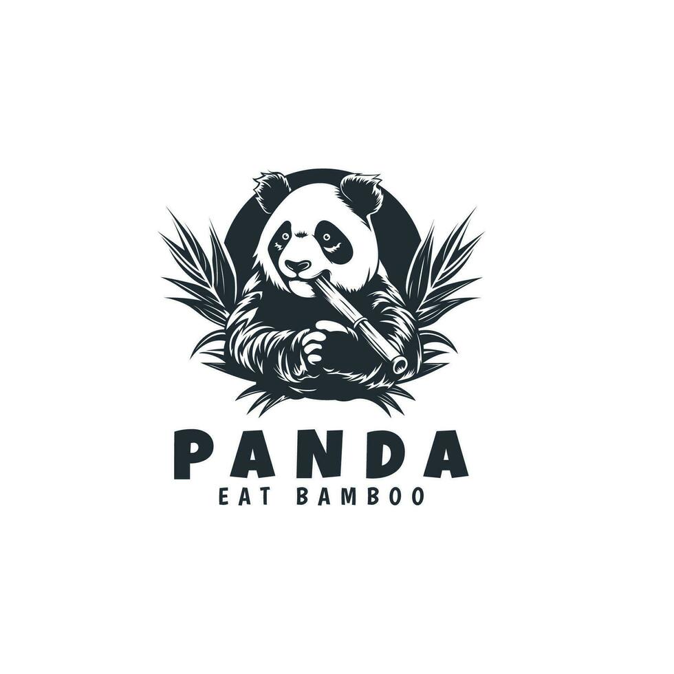 monochroom panda icoon logo ontwerp sjabloon. silhouet van panda aan het eten bamboe logo vector illustratie