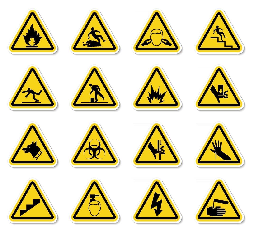 waarschuwing gevaarsymbolen etiketten ondertekenen isoleren op witte achtergrond, vector illustratie