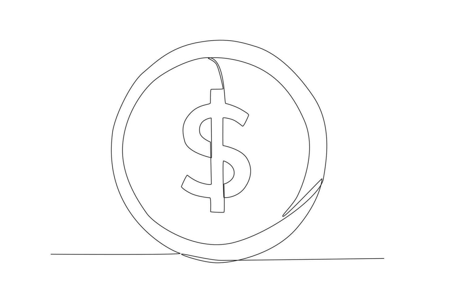 enkele een lijntekening munt platte pictogram. dollar munt. munt met dollarteken. geld symbool. Amerikaanse munt. besparing investeringsconcept. moderne doorlopende lijn tekenen ontwerp grafische vectorillustratie vector