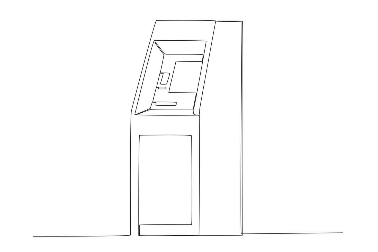 Geldautomaat, contant geld machine, bank een lijn kunst. doorlopend lijn tekening van bank, geld, financiën, financieel, betaling, gegevens, besparingen, economisch, rijkdom, credit met een inscriptie, belettering, handgeschreven. vector