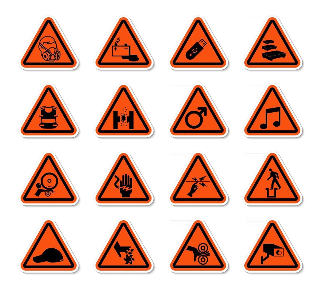 driehoekige waarschuwingssymbolen gevaarsetiketten ondertekenen isoleren op witte achtergrond, vectorillustratie vector