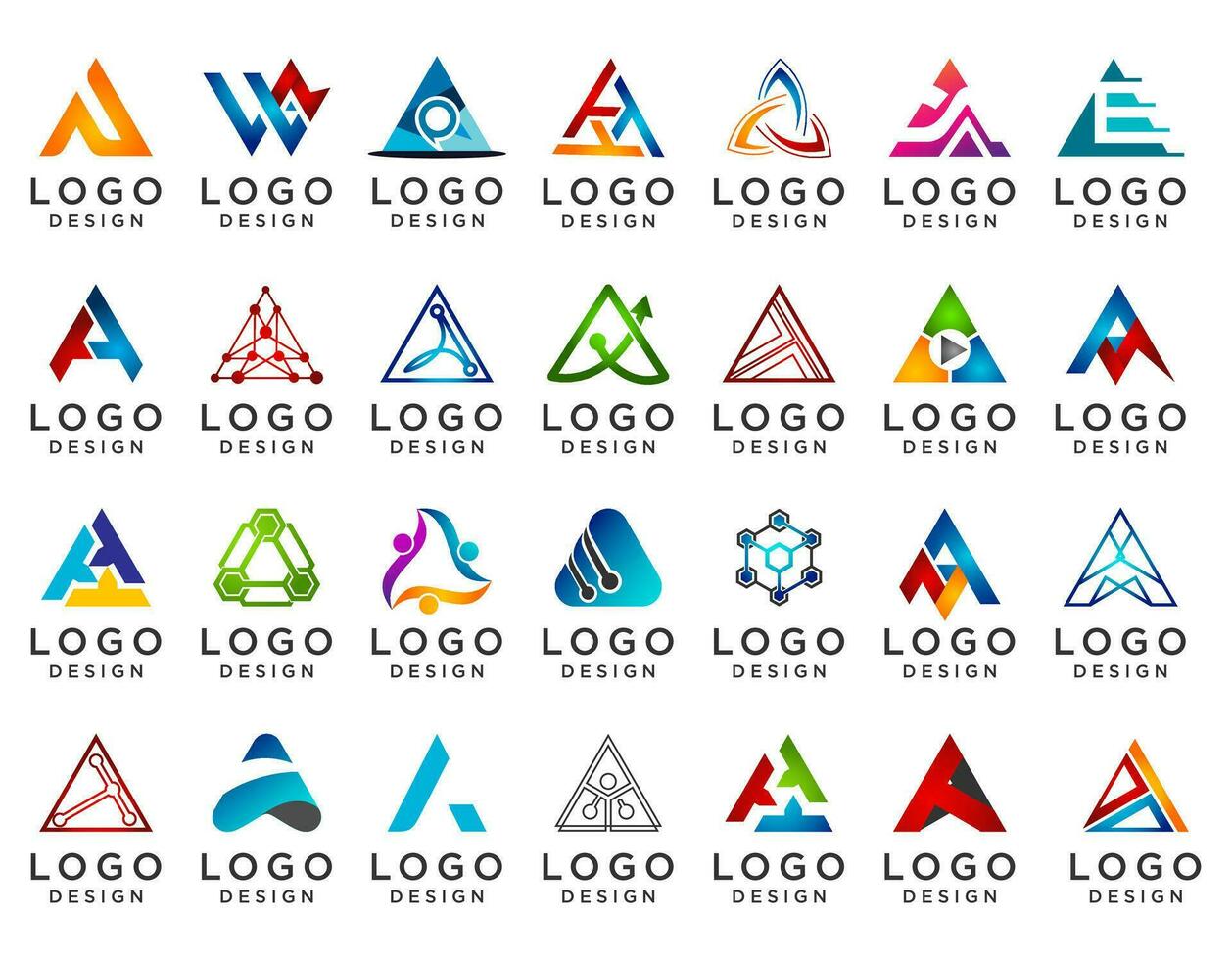 reeks van abstract driehoek logo vector icoon, abstract driehoek logo en verbinding app icoon voor modern app logo ontwerp vector eps 10