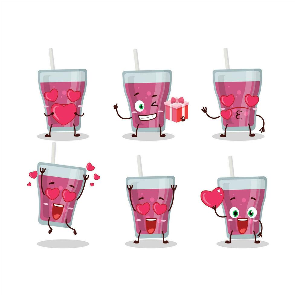 Purper sap tekenfilm karakter met liefde schattig emoticon vector