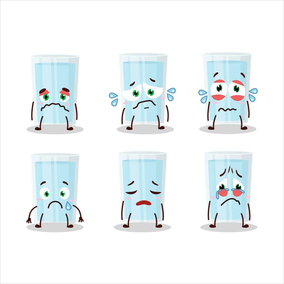 glas van water tekenfilm karakter met verdrietig uitdrukking vector