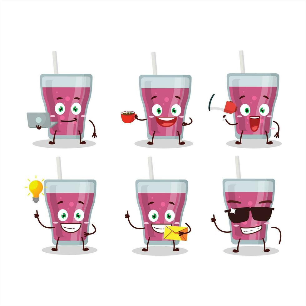 Purper sap tekenfilm karakter met divers types van bedrijf emoticons vector