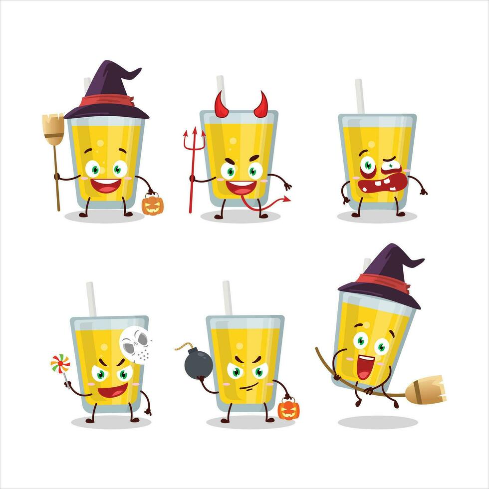 halloween uitdrukking emoticons met tekenfilm karakter van banaan sap vector