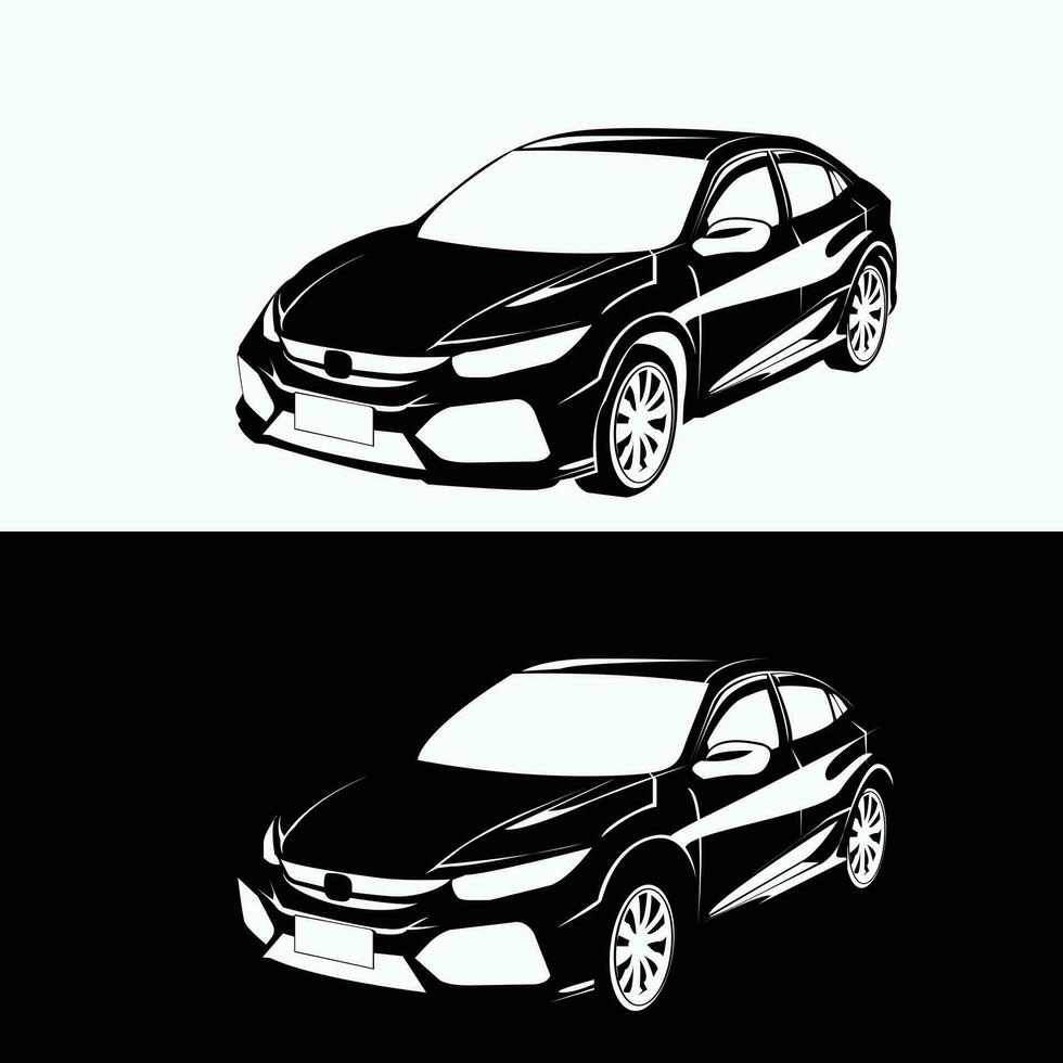 illustratie sport auto, zwart en wit kleur.premium vector