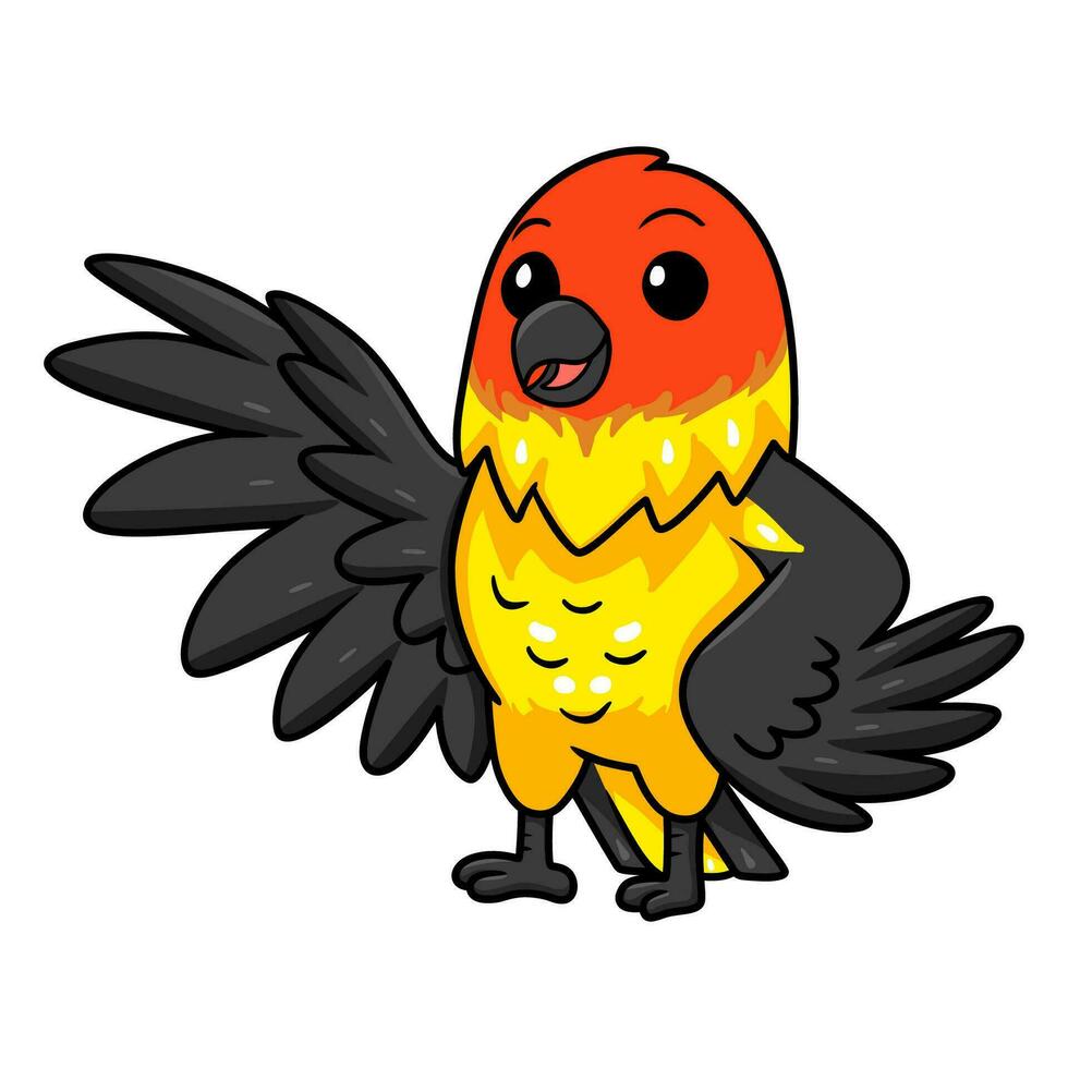 schattig western tanager vogel tekenfilm golvend hand- vector