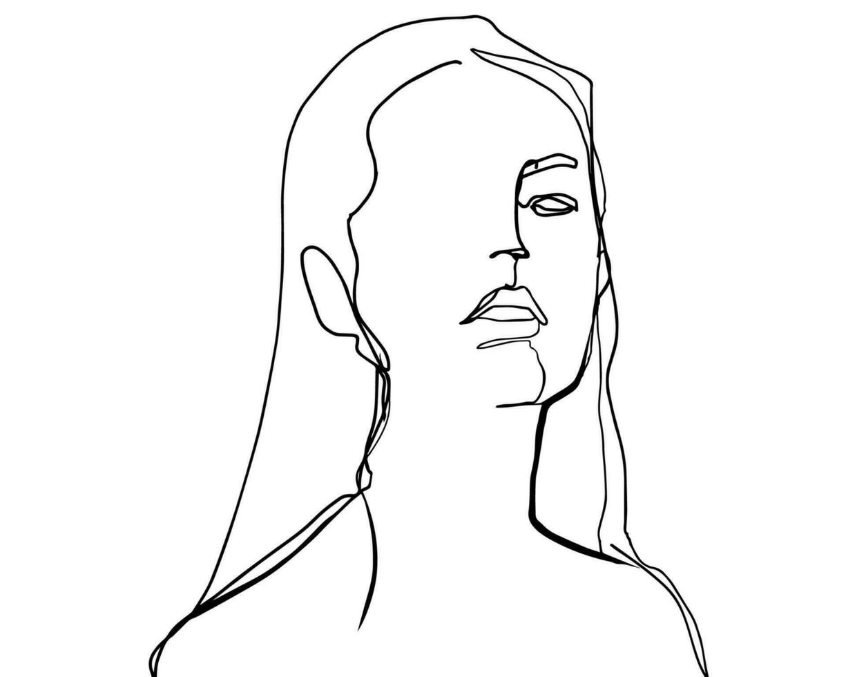 single lijn vrouw karakter gezicht zwart en wit vector