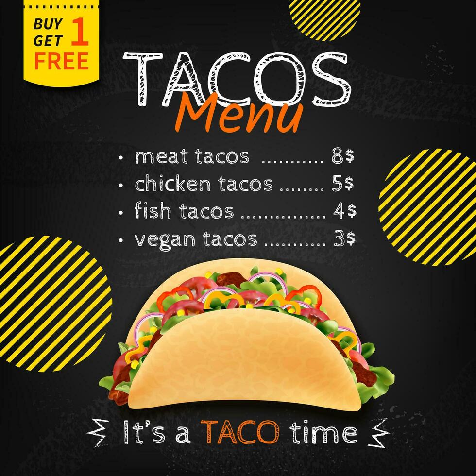 realistisch gedetailleerd 3d taco's Mexicaans voedsel dag menu banier concept poster kaart. vector