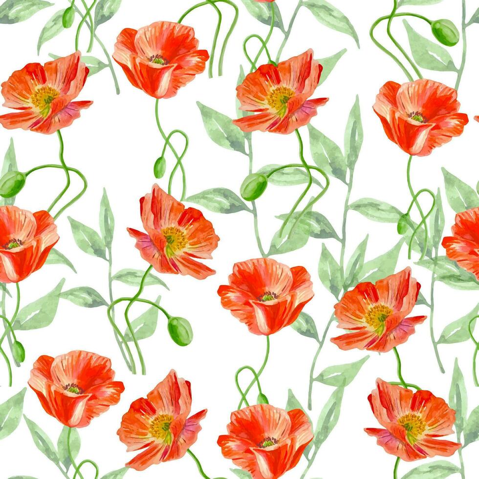 waterverf bloemen naadloos patroon rood klaprozen voor servetten, textuur, decor vector