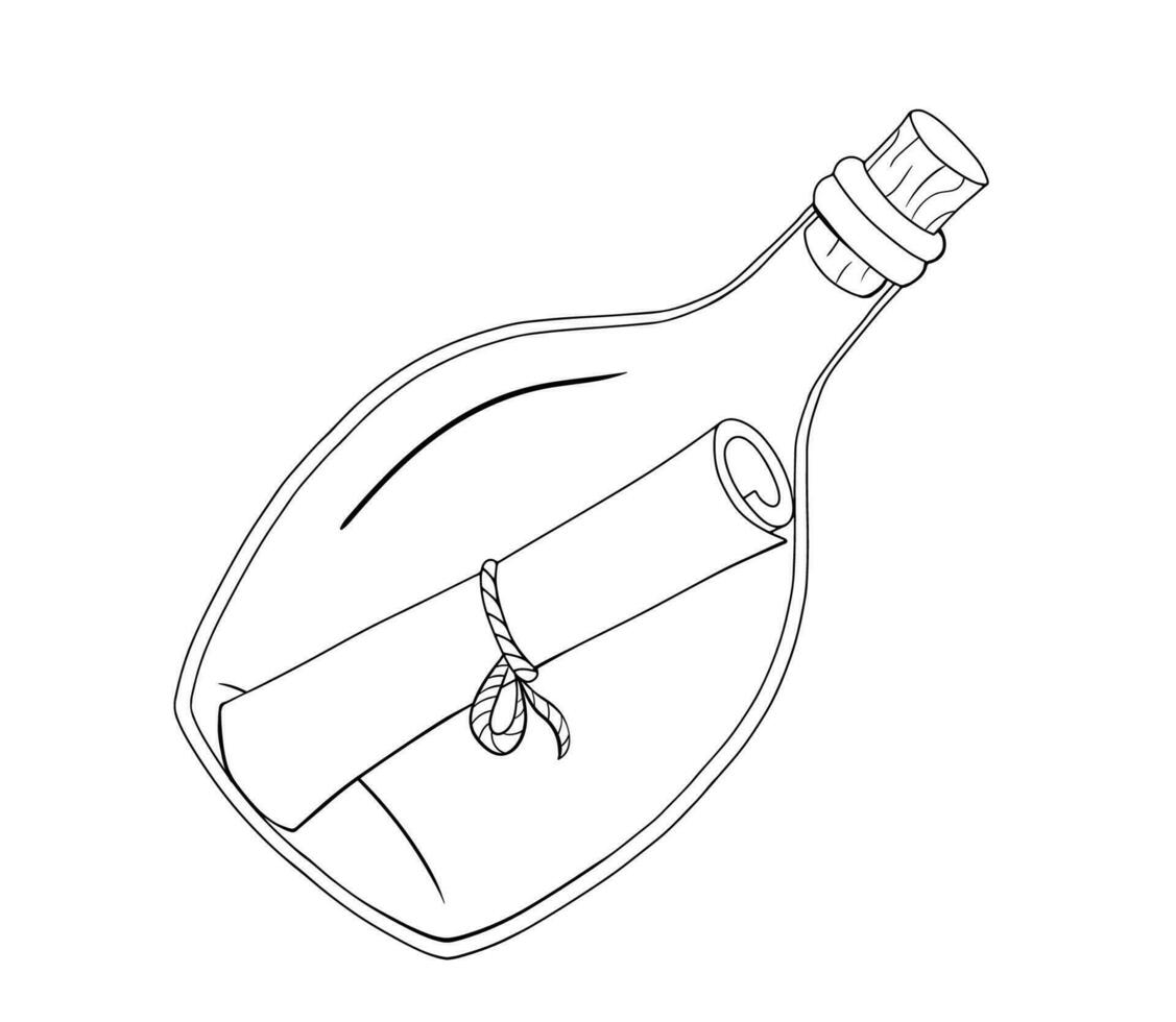 brief in de fles schets tekening schetsen. nautische illustratie geïsoleerd Aan wit achtergrond vector