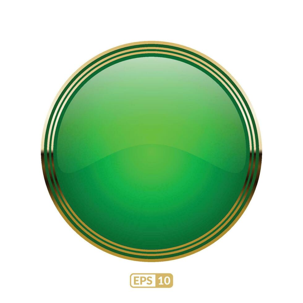 groen knop met goud grens Aan wit achtergrond. luxe groen glanzend knop. vector