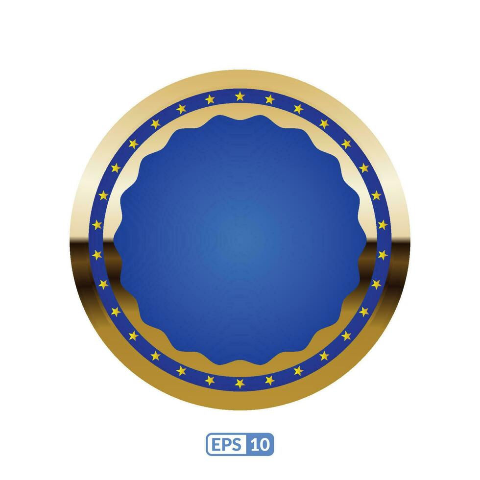 goud kader cirkel vormig blauw kenteken. vector