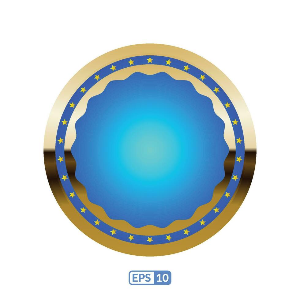 goud kader cirkel vormig Koninklijk blauw kenteken. vector