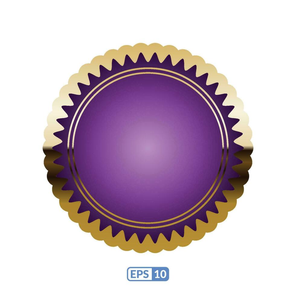 gouden zigzag kader Purper ronde insigne eps10. vector