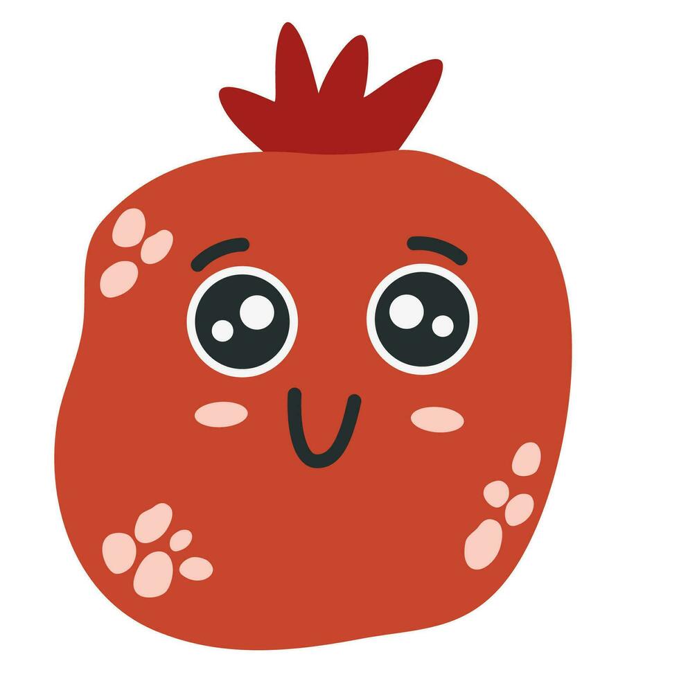 granaatappel karakter icoon met smiley gezicht. hand- getrokken tekenfilm tekening in gemakkelijk naief stijl. vector tekenfilm illustraties in een pastel palet voor kinderen. isoleren schattig fruit