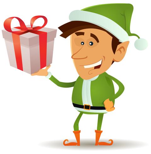 Kerstmis elf geschenk houden vector