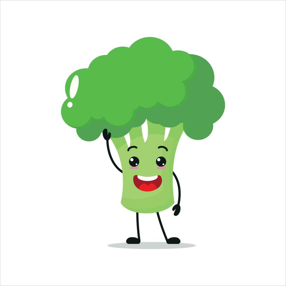 schattig gelukkig broccoli karakter. glimlachen en begroeten groente tekenfilm emoticon in vlak stijl. bakkerij emoji vector illustratie