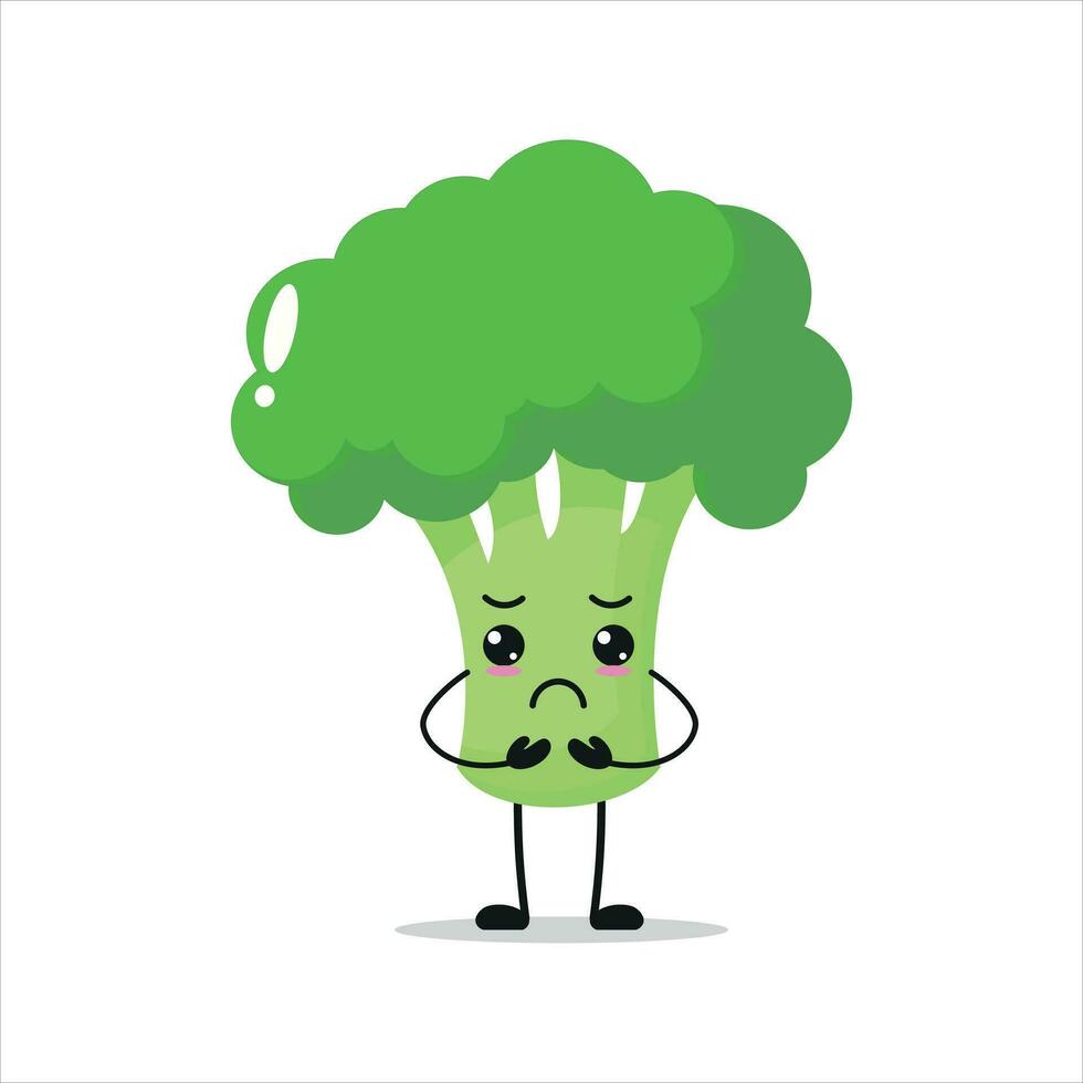 schattig somber broccoli karakter. grappig verdrietig broccoli tekenfilm emoticon in vlak stijl. groente emoji vector illustratie