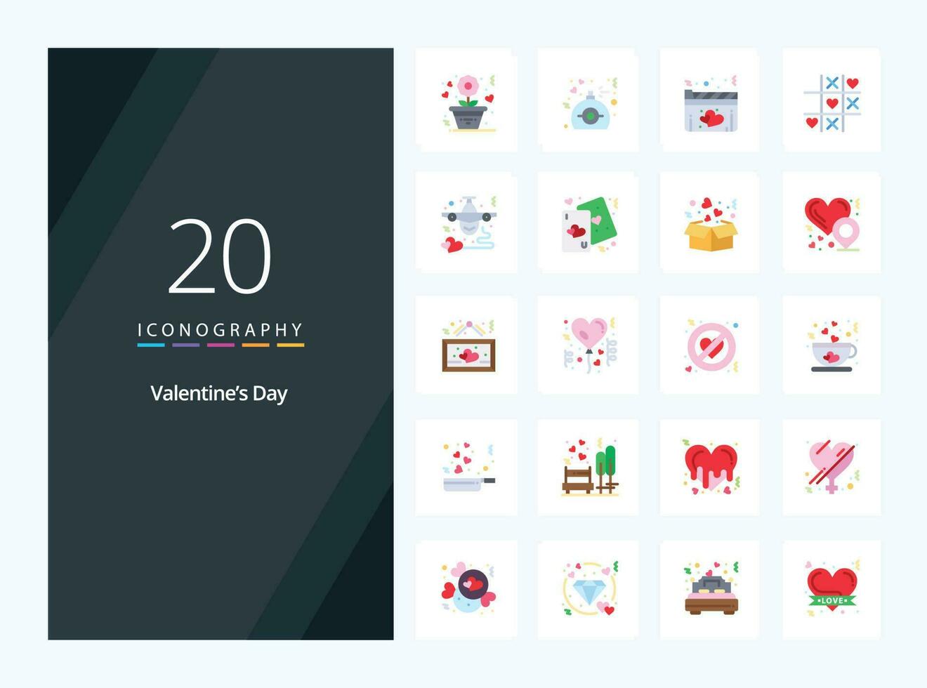 20 valentijnsdag dag vlak kleur icoon voor presentatie vector
