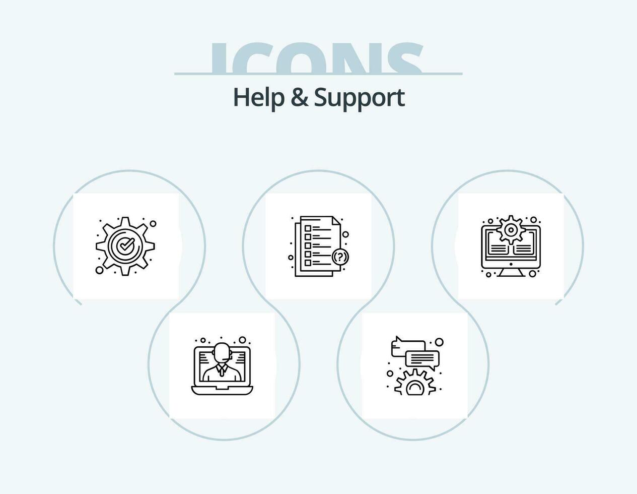 helpen en ondersteuning lijn icoon pak 5 icoon ontwerp. configureren. bubbel. helpen. instelling. optimalisatie vector