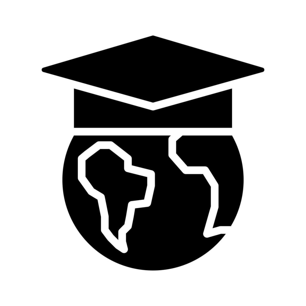 Internationale onderwijs zwart glyph icoon. uitwisseling leerling wereldwijd. aan het studeren Buitenland. wereld studiebeurs. silhouet symbool Aan wit ruimte. solide pictogram. vector geïsoleerd illustratie
