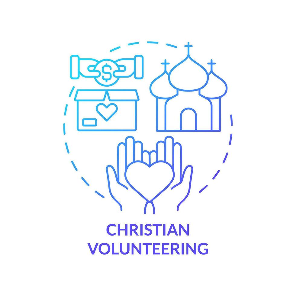 christen vrijwilligerswerk blauw helling concept icoon. gemeenschap onderhoud en liefdadigheid. modern Christendom abstract idee dun lijn illustratie. geïsoleerd schets tekening vector