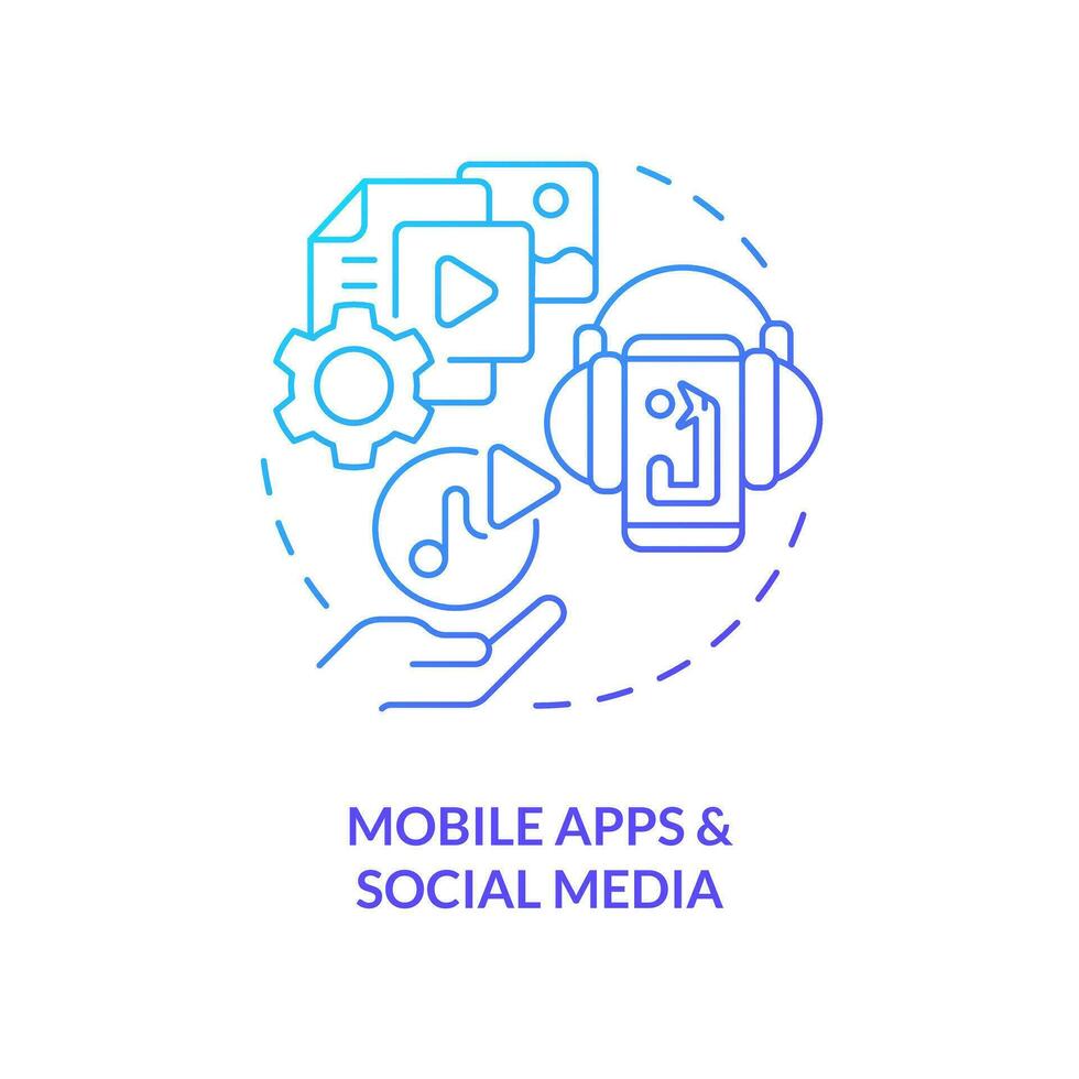 mobiel apps en sociaal media blauw helling concept icoon. internet inhoud. gamification neiging abstract idee dun lijn illustratie. geïsoleerd schets tekening vector