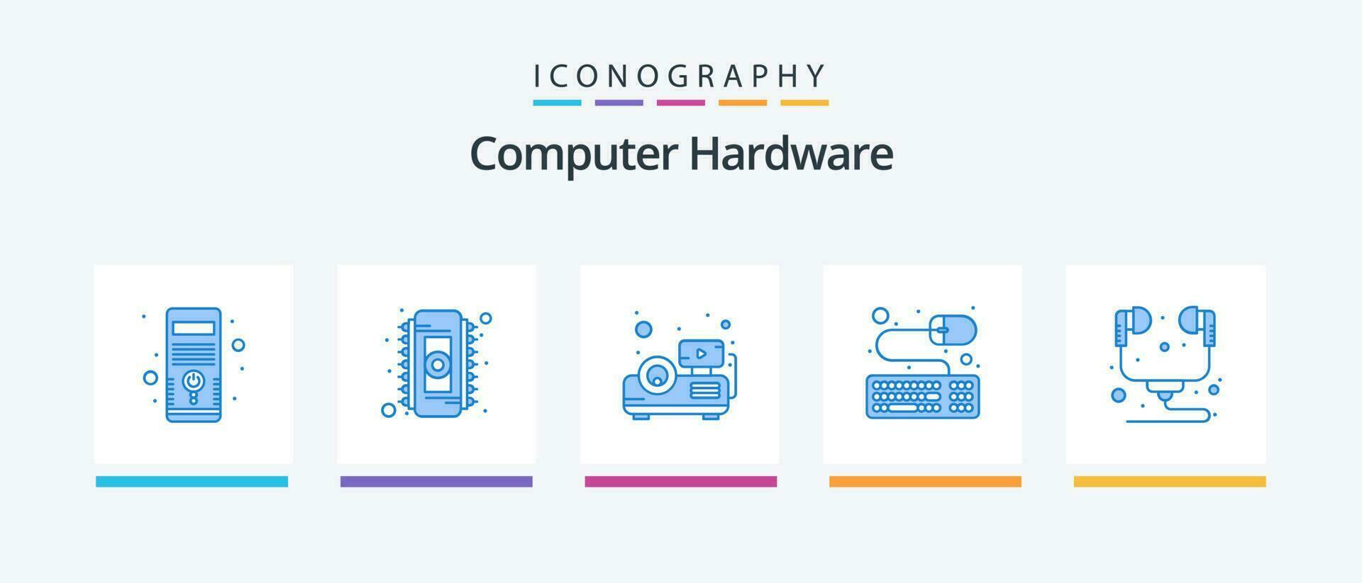 computer hardware blauw 5 icoon pak inclusief hoofdtelefoon. hardware. beamer. computer. toetsenbord. creatief pictogrammen ontwerp vector