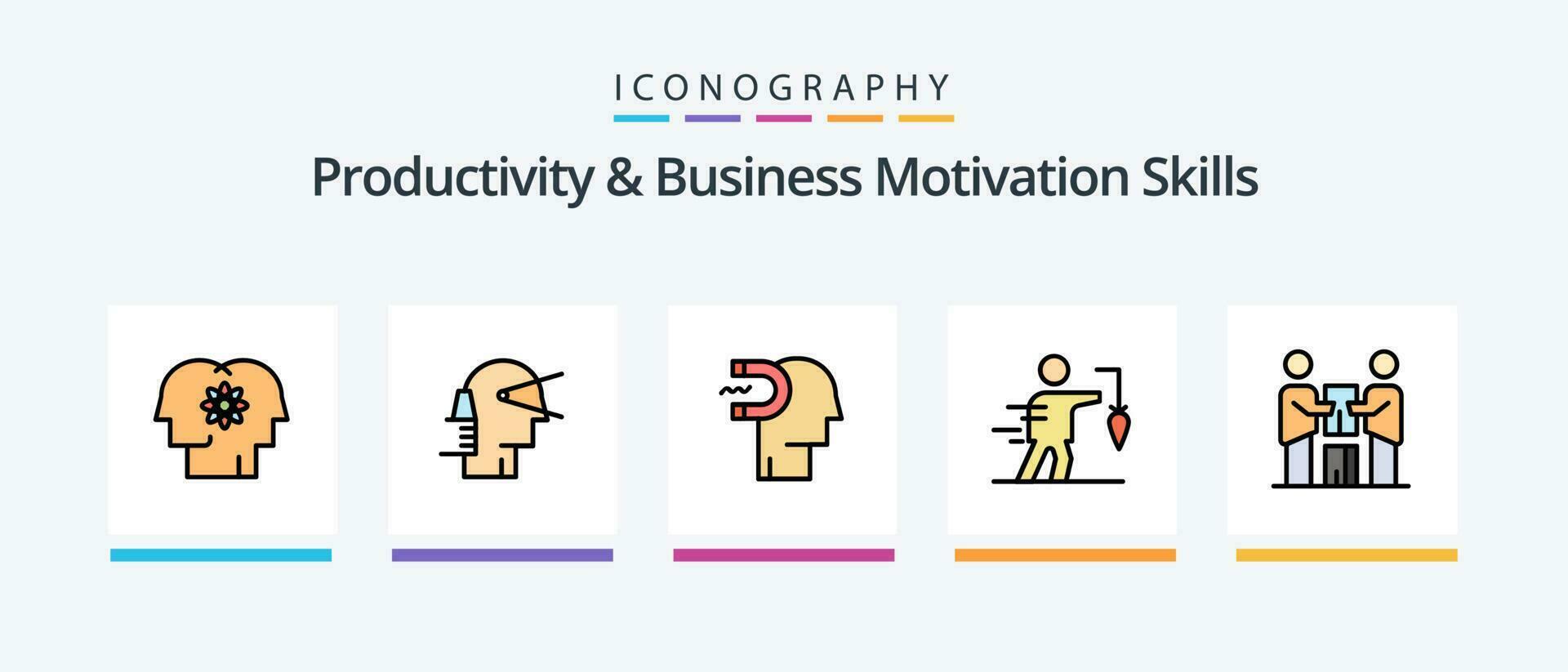 produktiviteit en bedrijf motivatie vaardigheden lijn gevulde 5 icoon pak inclusief naar voren. pauze. val. pijlen. vennootschap. creatief pictogrammen ontwerp vector