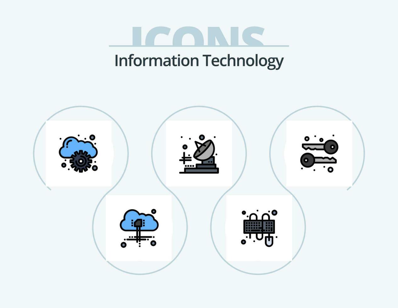 informatie technologie lijn gevulde icoon pak 5 icoon ontwerp. brief. e-mail. koeling. elektronisch. delen vector