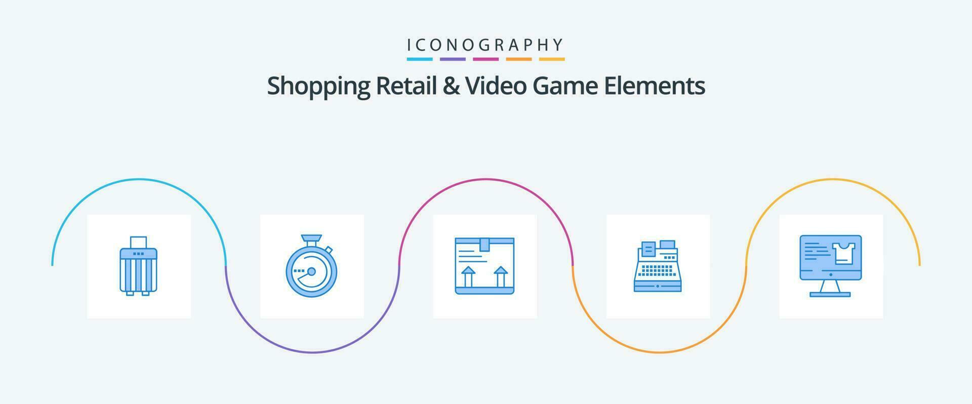 winkelen kleinhandel en video spel elementen blauw 5 icoon pak inclusief scherm . winkelen. leveren. printer. fax vector