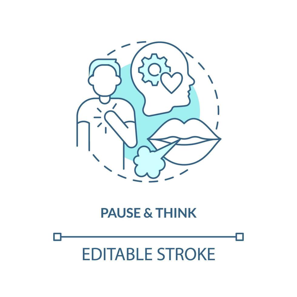 pauze en denken turkoois concept icoon. nemen pauze. oplossen conflicten met tiener abstract idee dun lijn illustratie. geïsoleerd schets tekening. bewerkbare beroerte vector