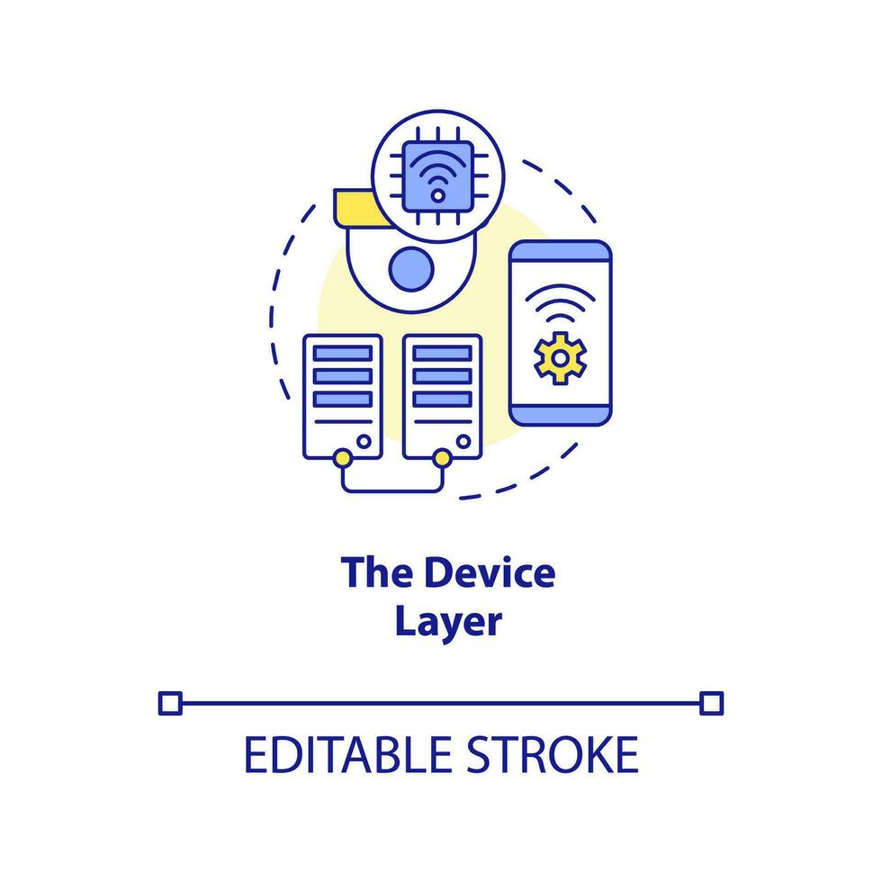 apparaat laag concept icoon. iot technologie. draadloze netwerken. internet verbinding abstract idee dun lijn illustratie. geïsoleerd schets tekening. bewerkbare beroerte vector